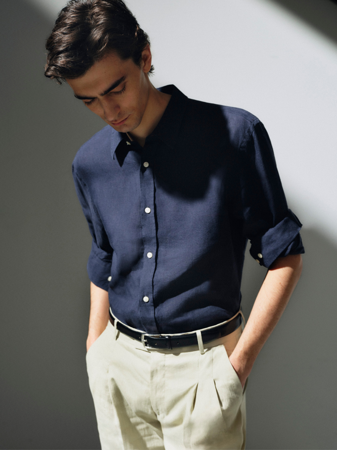blue linen shirt